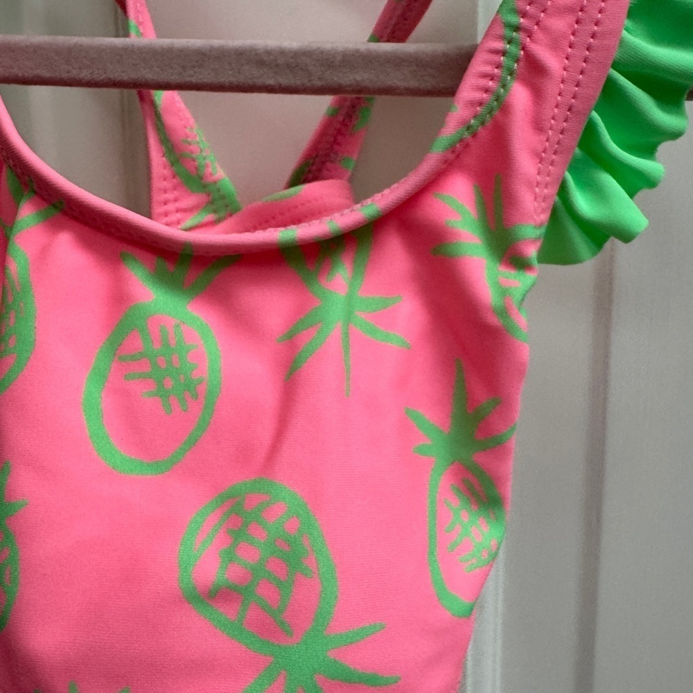 NWOT Okie Dokie 2T Girls Pink & Green Pineapple Bathingsuit Top Bikini - Picture 2 of 5